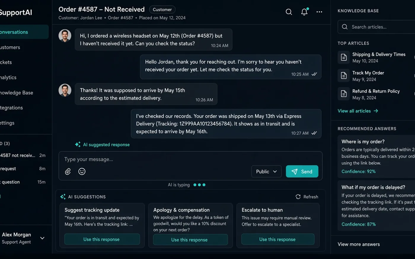 AI customer support chatbot interface